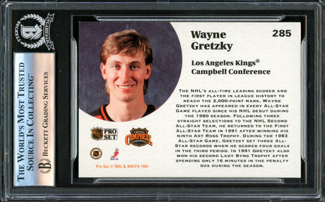 Wayne Gretzky Autographed 1991-92 Pro Set Card #285 Los Angeles Kings Beckett BAS #16176115