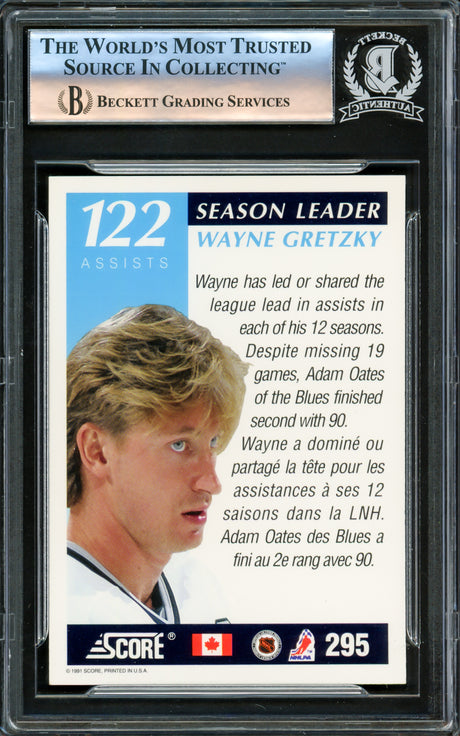 Wayne Gretzky Autographed 1991-92 Score Canadian Card #295 Los Angeles Kings Beckett BAS #16176119