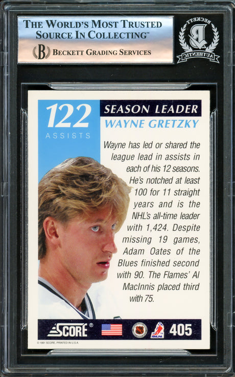 Wayne Gretzky Autographed 1991-92 Score American Card #405 Los Angeles Kings Beckett BAS #16176120