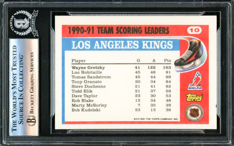 Wayne Gretzky Autographed 1991-92 Topps Glossy Scoring Leaders Card #10 Los Angeles Kings Beckett BAS #16176124