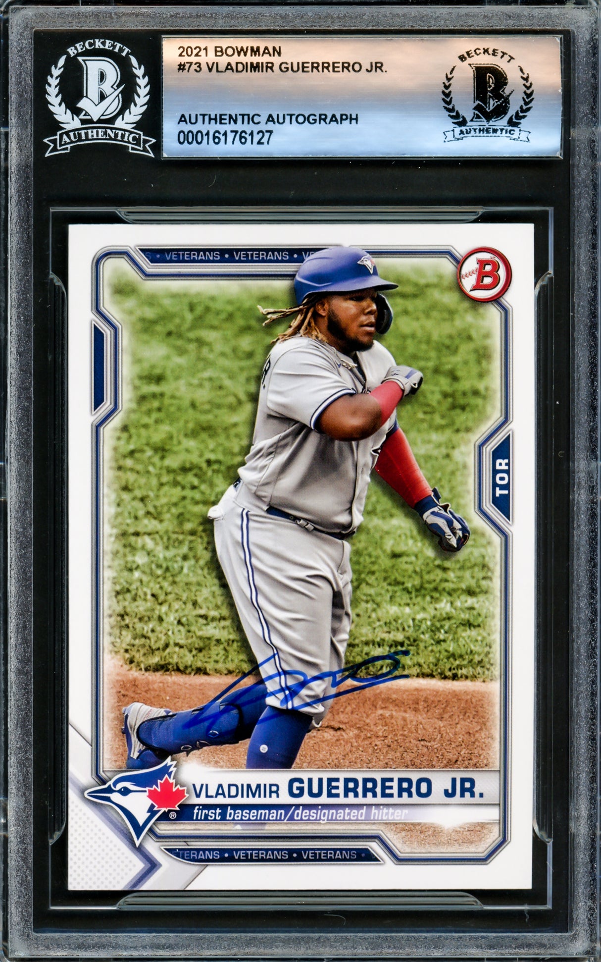 Vladimir Guerrero Jr. Autographed 2021 Bowman Card #73 Toronto Blue Jays Beckett BAS #16176127