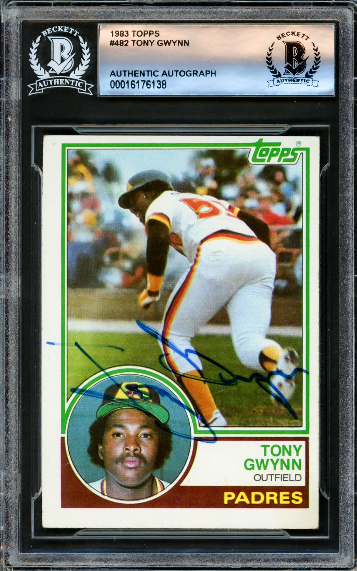 Tony Gwynn Autographed 1983 Topps Rookie Card #482 San Diego Padres Beckett BAS #16176138