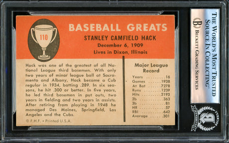 Stan Hack Autographed 1961 Fleer Card #110 Chicago Cubs Beckett BAS #16176143