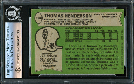 Thomas "Hollywood" Henderson Autographed 1978 Topps Rookie Card #213 Dallas Cowboys Beckett BAS #16176268