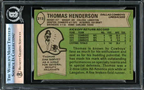 Thomas "Hollywood" Henderson Autographed 1978 Topps Rookie Card #213 Dallas Cowboys Beckett BAS #16176273