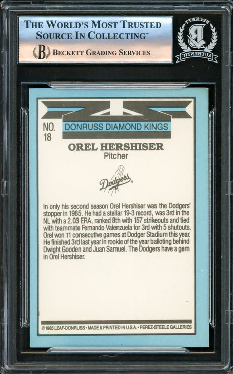 Orel Hershiser Autographed 1986 Donruss Diamond Kings Card #18 Los Angeles Dodgers Beckett BAS #16176274