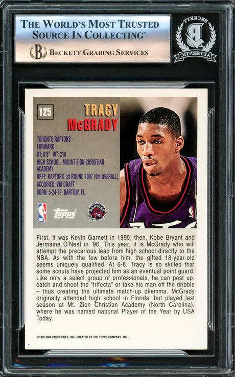Tracy McGrady Autographed 1997-98 Topps Rookie Card #125 Toronto Raptors Beckett BAS #16176456