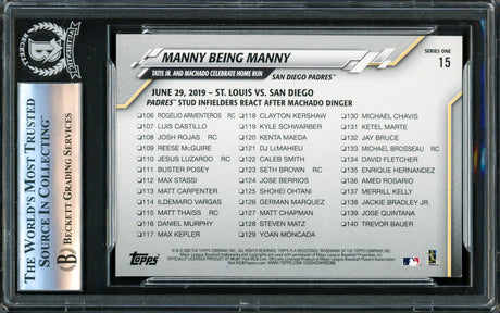 Manny Machado Autographed 2020 Topps Card #15 San Diego Padres Beckett BAS #16176457