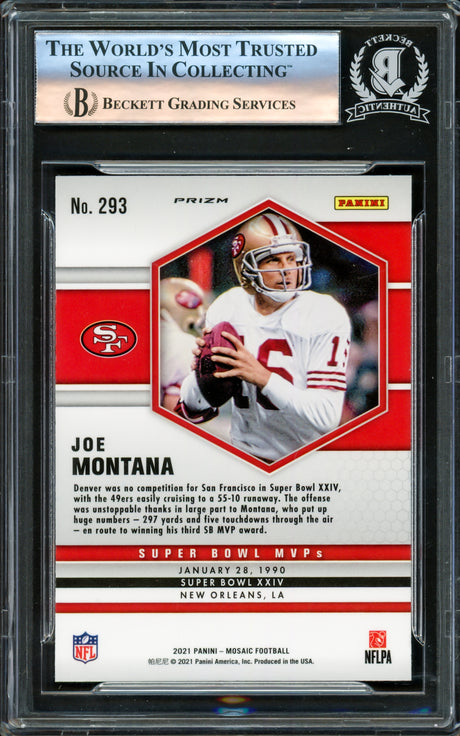 Joe Montana Autographed 2021 Panini Mosaic Prizm Camo Pink Card #293 San Francisco 49ers Beckett BAS #16176908