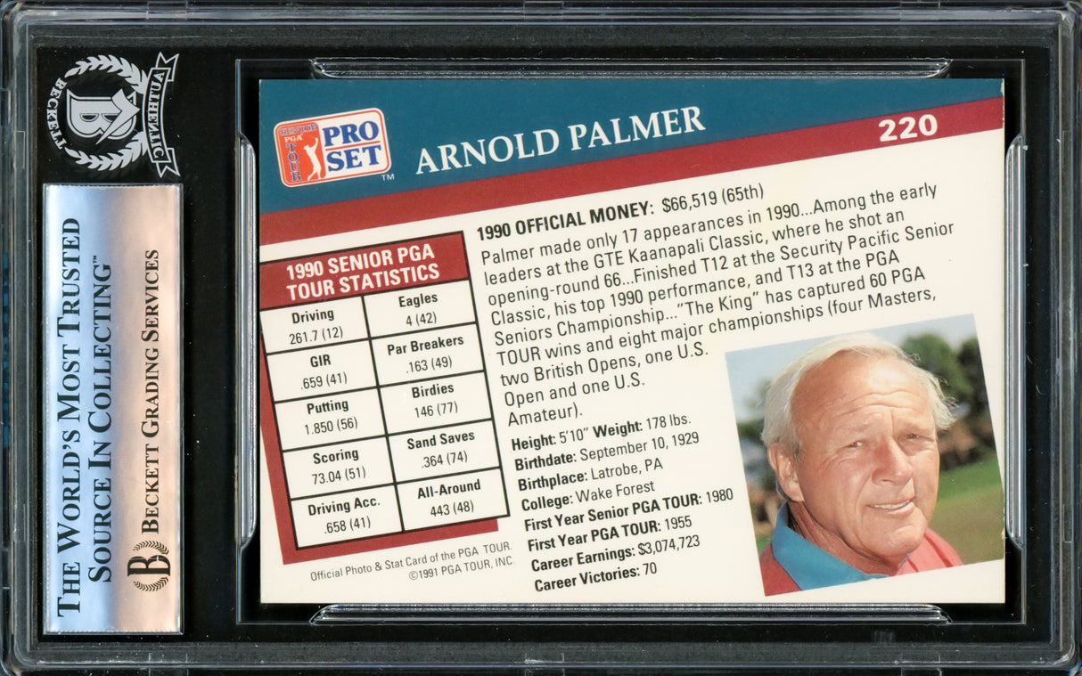 Arnold Palmer Autographed 1991 Pro Set Card #220 Beckett BAS #16177166