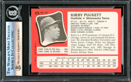 Kirby Puckett Autographed 1986 Topps Kay Bee Card #25 Minnesota Twins Beckett BAS #16177173