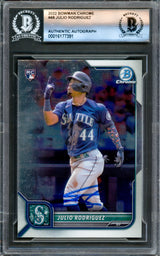 Julio Rodriguez Autographed 2022 Bowman Chrome Rookie Card #48 Seattle Mariners Beckett BAS #16177391