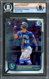 Julio Rodriguez Autographed 2022 Bowman Chrome Rookie Card #48 Seattle Mariners Beckett BAS #16177391