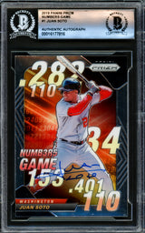 Juan Soto Autographed 2019 Prizm Numbers Game Card #NG-1 New York Mets Beckett BAS #16177816