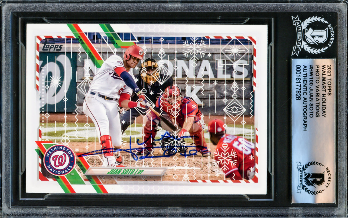 Juan Soto Autographed 2021 Topps Holiday Card #HW100 New York Mets Beckett BAS #16177828