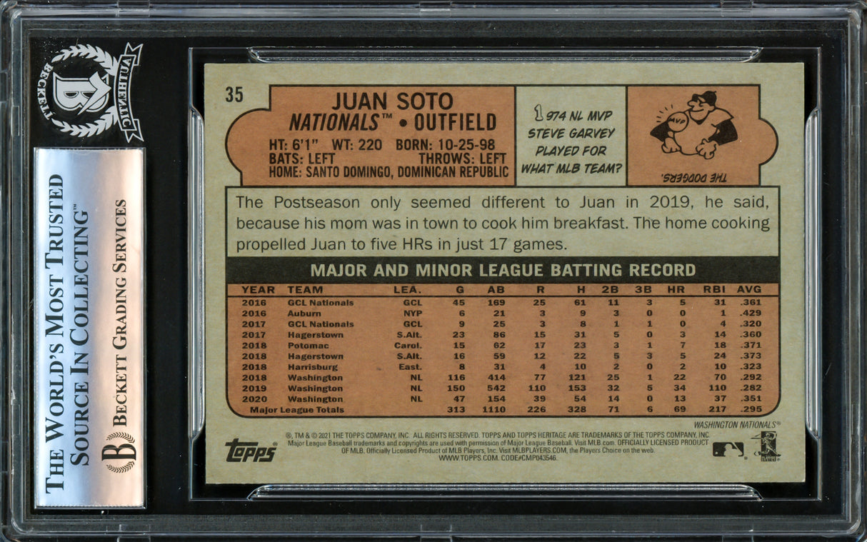 Juan Soto Autographed 2021 Topps Heritage Card #35 New York Mets Beckett BAS #16177838