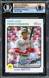 Juan Soto Autographed 2022 Topps Heritage New Age Performers Card #NAP-7 New York Mets Beckett BAS #16177953