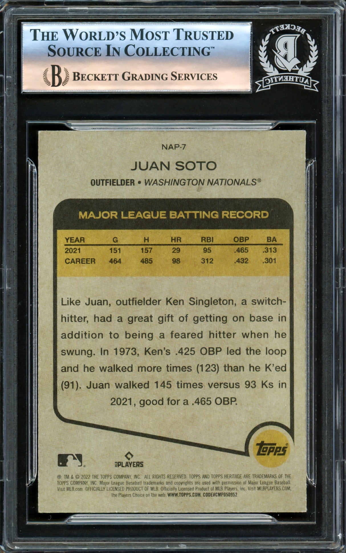 Juan Soto Autographed 2022 Topps Heritage New Age Performers Card #NAP-7 New York Mets Beckett BAS #16177953