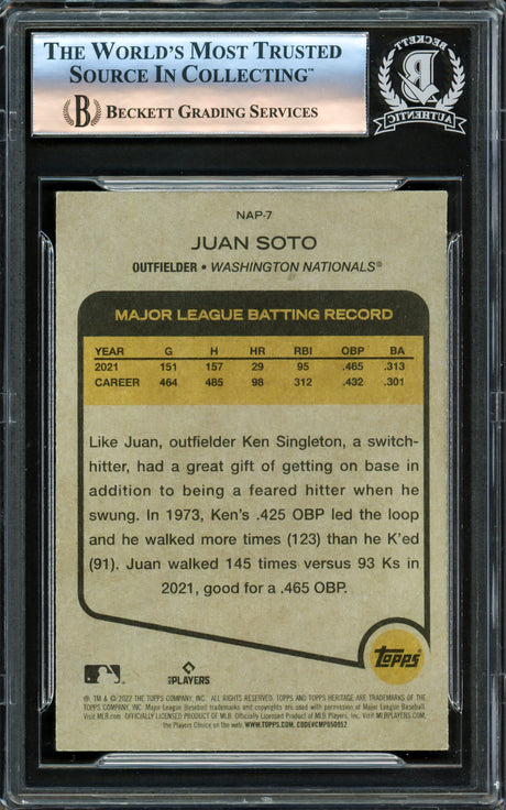 Juan Soto Autographed 2022 Topps Heritage New Age Performers Card #NAP-7 New York Yankees Beckett BAS #16177953