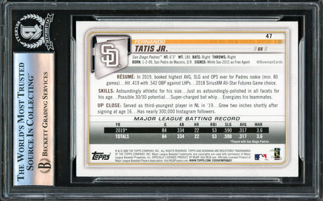 Fernando Tatis Jr. Autographed 2020 Bowman Card #47 San Diego Padres Beckett BAS #16177971