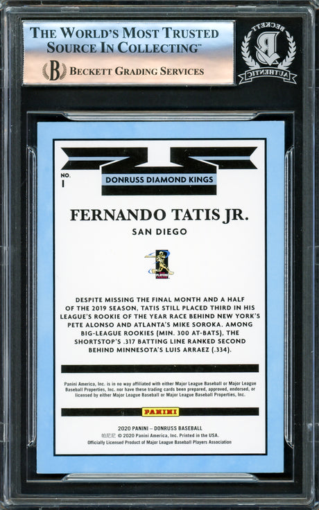 Fernando Tatis Jr. Autographed 2020 Donruss Diamond Kings Card #1 San Diego Padres Beckett BAS #16177974
