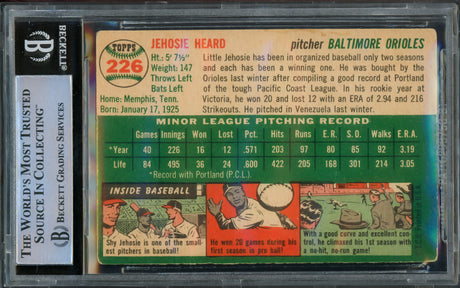 Jehosie Jay Heard Autographed 1954 Topps Card #226 Baltimore Orioles Beckett BAS #16178866