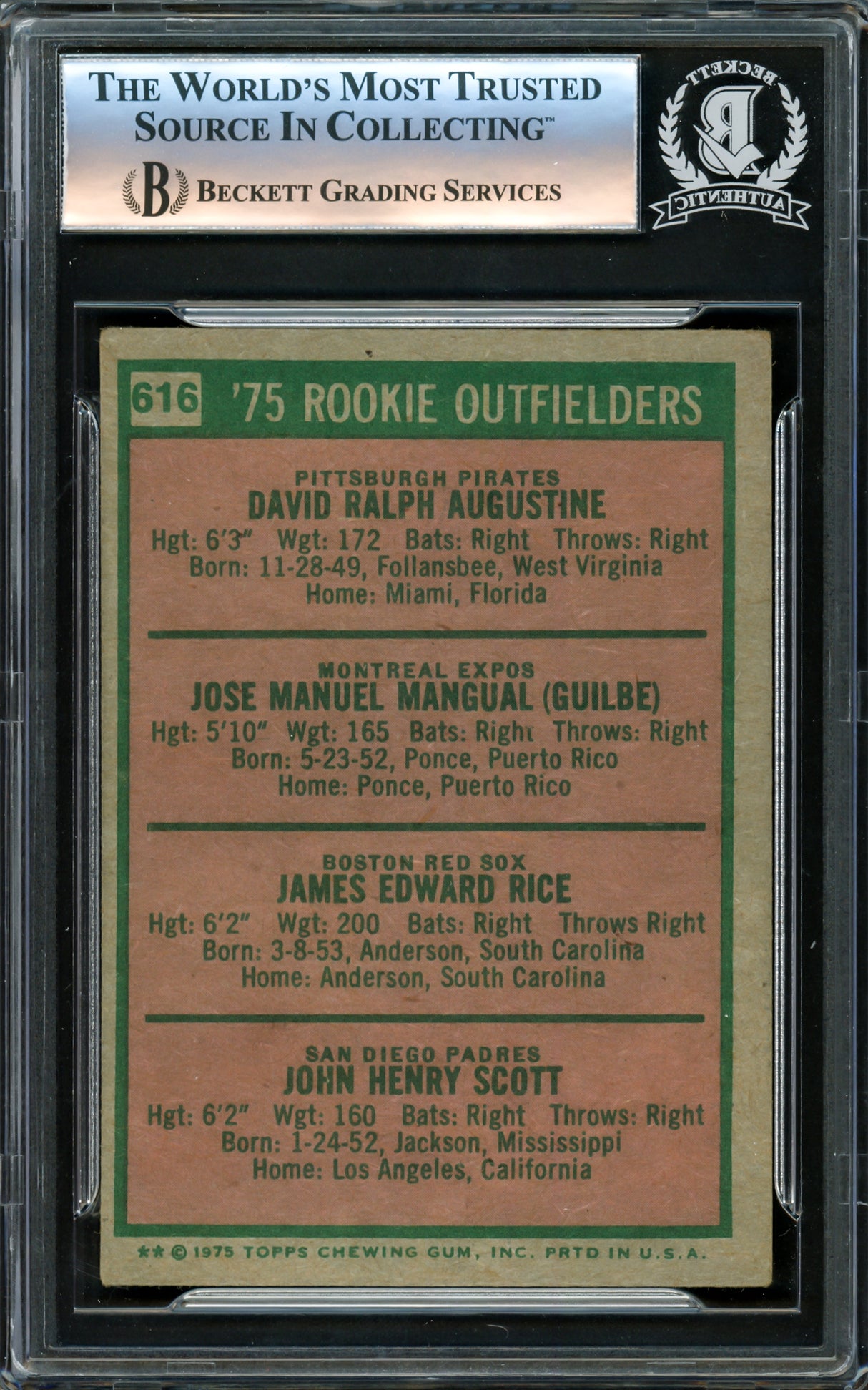 Jim Rice & Others Autographed 1975 Topps Rookie Card #616 Signed By All 4 Beckett BAS #16339919