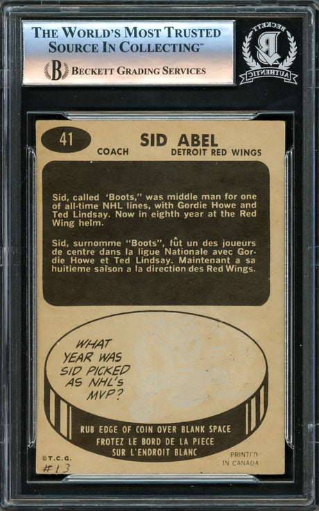 Sid Abel Autographed 1965 Topps Card #41 Detroit Red Wings Beckett BAS #16339925