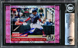 Ronald Acuna Jr. Autographed 2021 Donruss Livestream Pink Fireworks Card #LS5 Atlanta Braves Beckett BAS #16339945