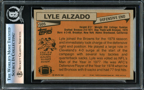 Lyle Alzado Autographed 1981 Topps Card #505 Cleveland Browns Beckett BAS #16340013