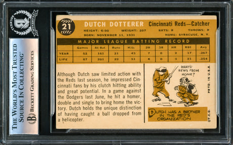 Dutch Dotterer Autographed 1960 Topps Card #21 Cincinnati Reds Beckett BAS #16340033