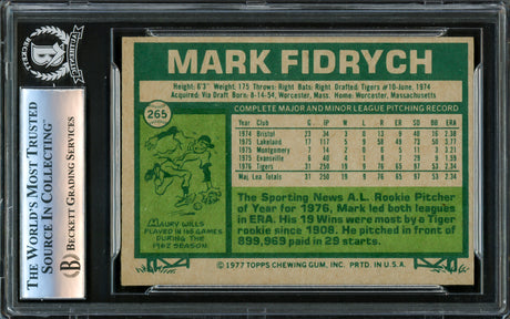 Mark "The Bird" Fidrych Autographed 1977 Topps Rookie Card #265 Detroit Tigers Beckett BAS #16340035