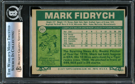 Mark "The Bird" Fidrych Autographed 1977 Topps Rookie Card #265 Detroit Tigers Beckett BAS #16340034