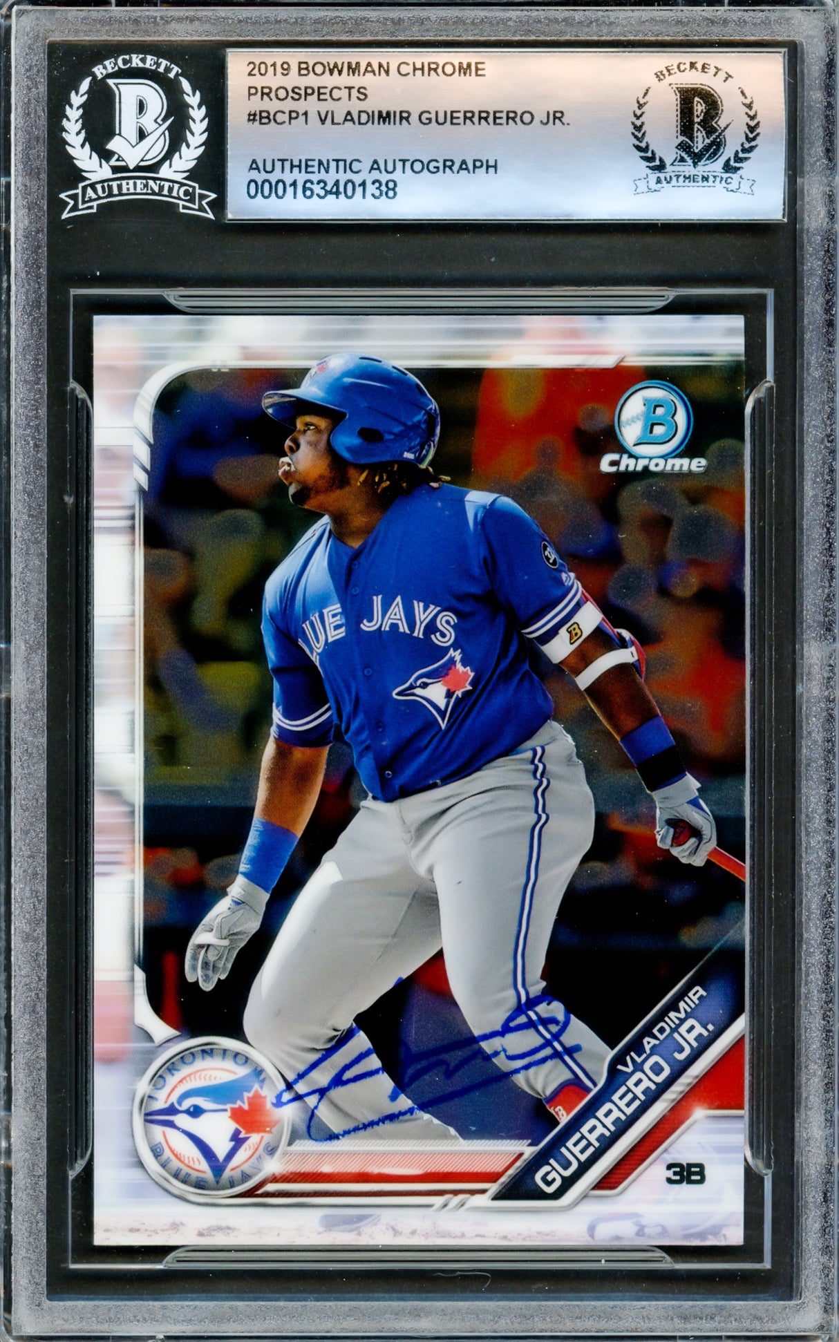 Vladimir Guerrero Jr. Autographed 2019 Bowman Chrome Card #BCP1 Toronto Blue Jays Beckett BAS #16340138