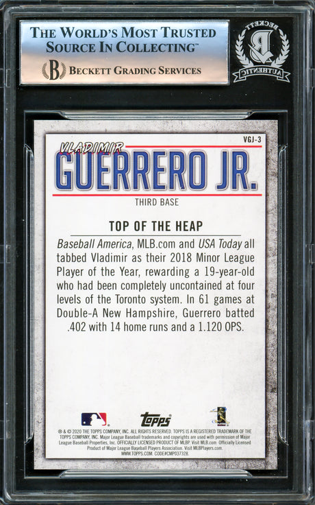 Vladimir Guerrero Jr. Autographed 2020 Topps Highlights Card #VGJ-3 Toronto Blue Jays Beckett BAS #16340285