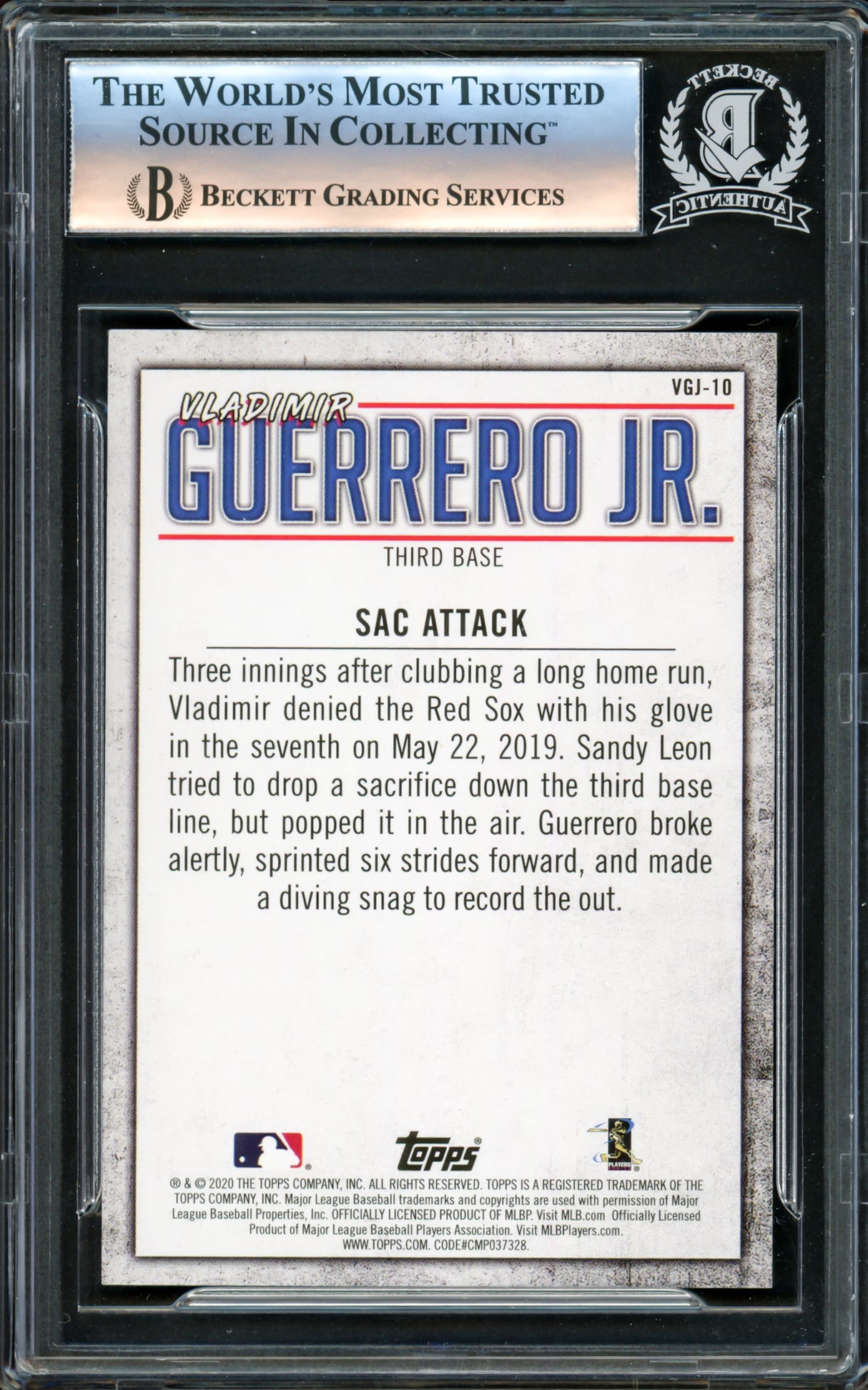 Vladimir Guerrero Jr. Autographed 2020 Topps Highlights Card #VGJ-10 Toronto Blue Jays Beckett BAS #16340287