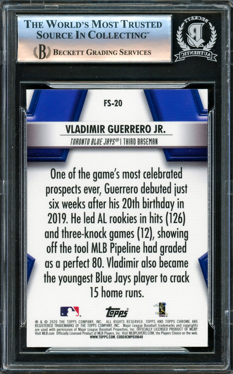 Vladimir Guerrero Jr. Autographed 2020 Topps Chrome Future Stars Card #FS-20 Toronto Blue Jays Beckett BAS #16340291