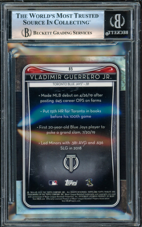 Vladimir Guerrero Jr. Autographed 2020 Topps Tribute Card #85 Toronto Blue Jays Beckett BAS #16340194
