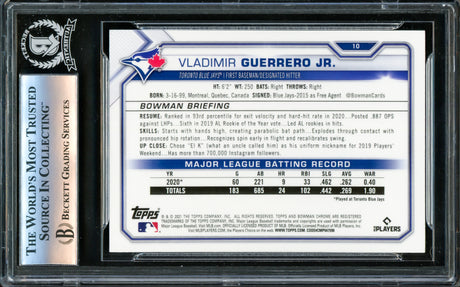 Vladimir Guerrero Jr. Autographed 2021 Bowman Chrome Card #10 Toronto Blue Jays Beckett BAS #16340312