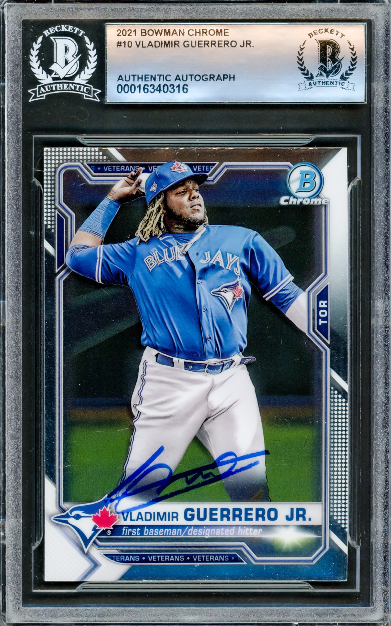 Vladimir Guerrero Jr. Autographed 2021 Bowman Chrome Card #10 Toronto Blue Jays Beckett BAS #16340316