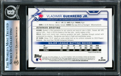 Vladimir Guerrero Jr. Autographed 2021 Bowman Chrome Card #10 Toronto Blue Jays Beckett BAS #16340316
