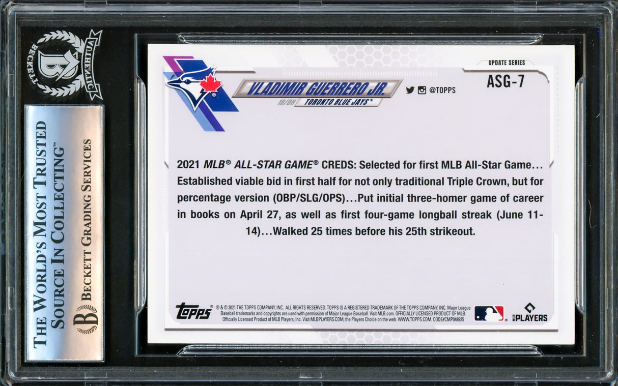 Vladimir Guerrero Jr. Autographed 2021 Topps Card #ASG-7 Toronto Blue Jays Beckett BAS #16340592