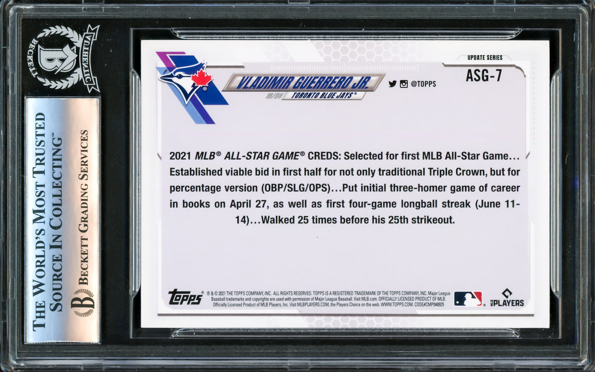 Vladimir Guerrero Jr. Autographed 2021 Topps Card #ASG-7 Toronto Blue Jays Beckett BAS #16340590