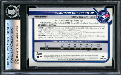 Vladimir Guerrero Jr. Autographed 2022 Bowman Chrome Card #55 Toronto Blue Jays Beckett BAS #16340620