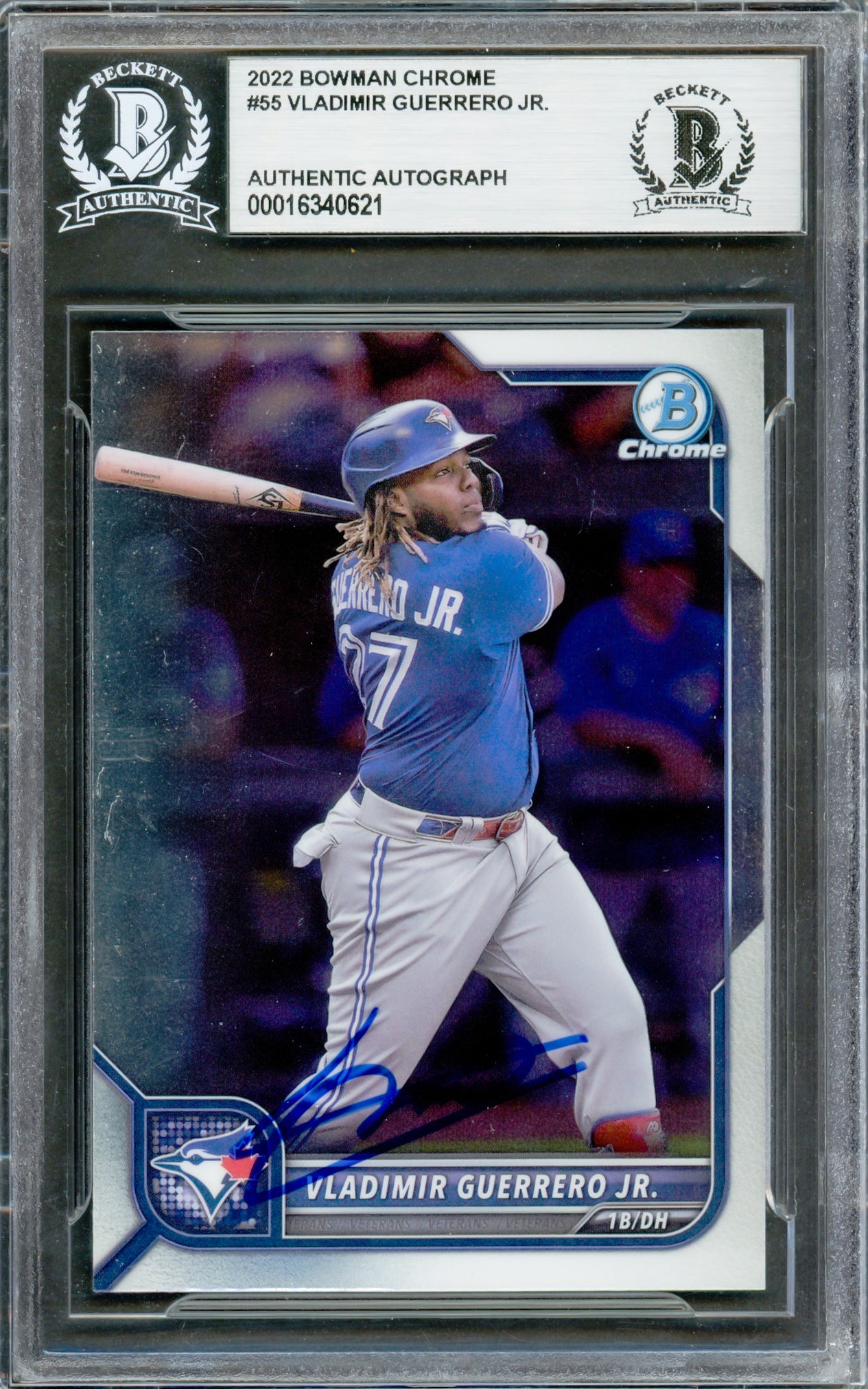Vladimir Guerrero Jr. Autographed 2022 Bowman Chrome Card #55 Toronto Blue Jays Beckett BAS #16340621