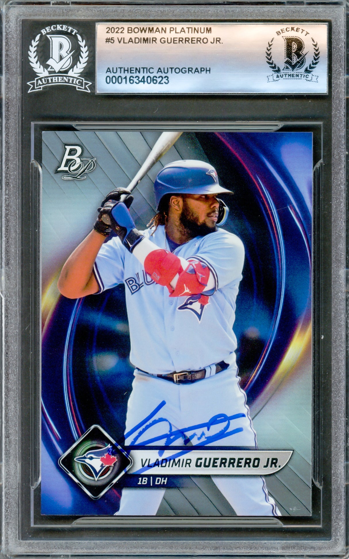 Vladimir Guerrero Jr. Autographed 2022 Bowman Platinum Card #5 Toronto Blue Jays Beckett BAS #16340623