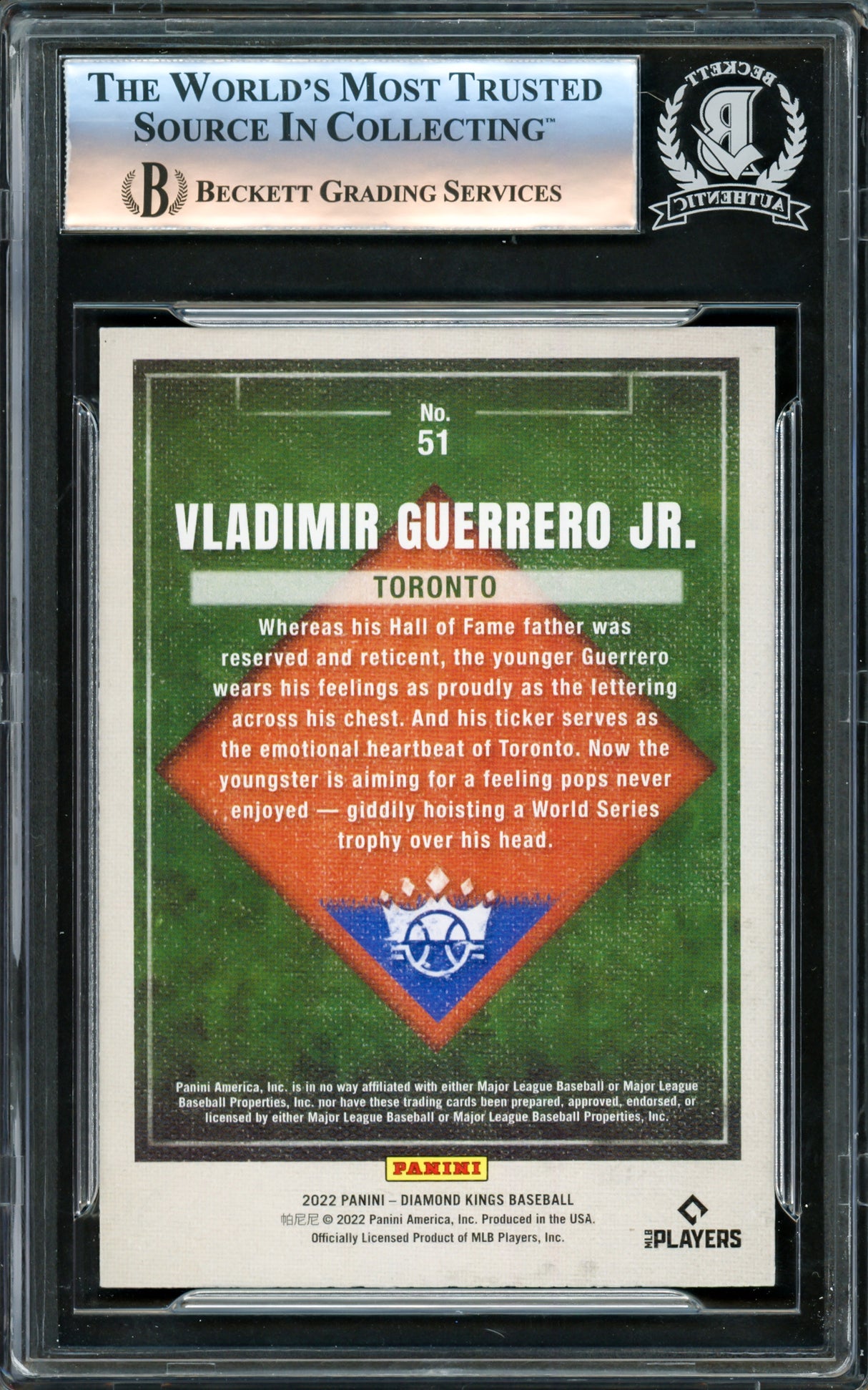 Vladimir Guerrero Jr. Autographed 2022 Diamond Kings Card #51 Toronto Blue Jays Beckett BAS #16340625