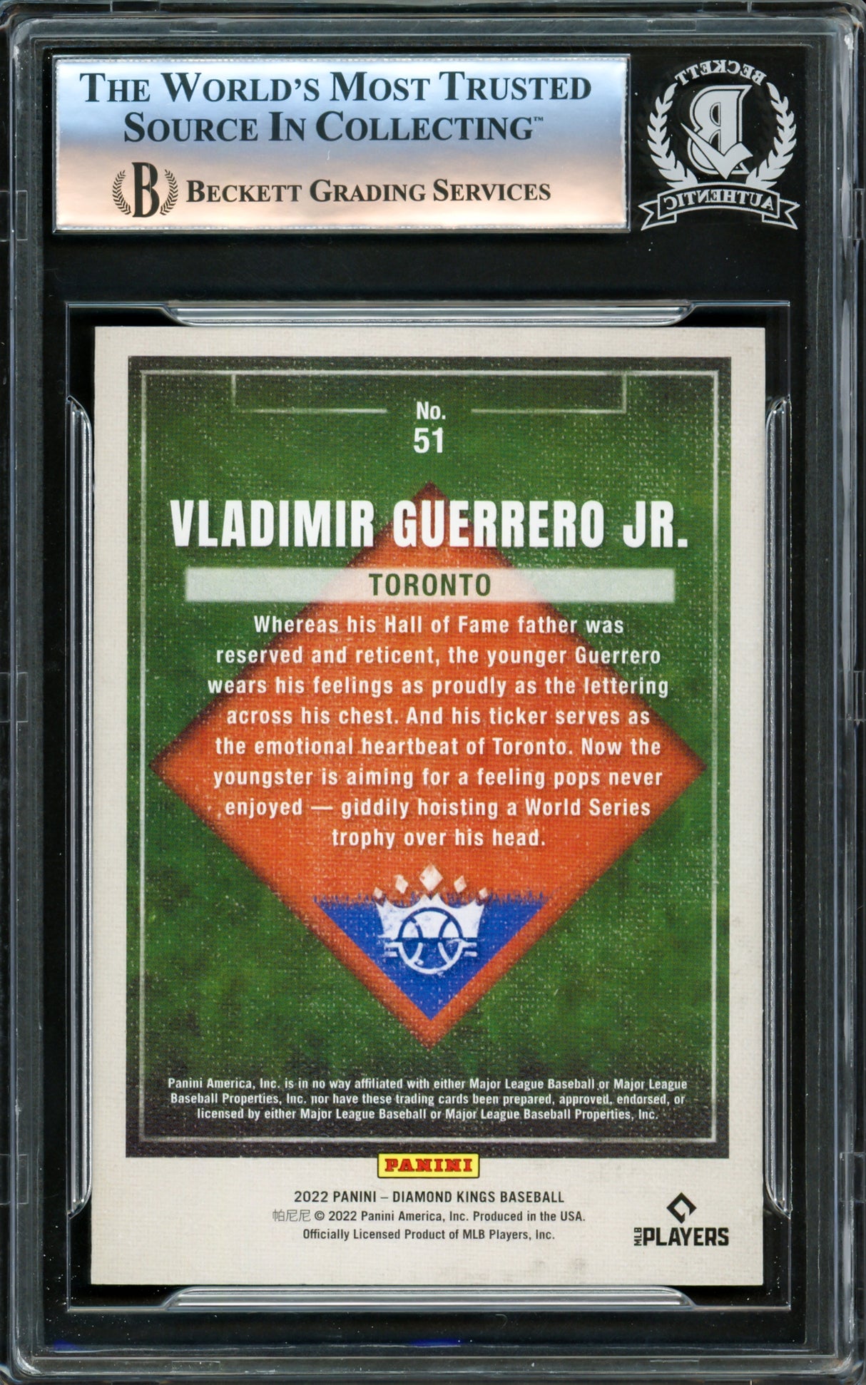 Vladimir Guerrero Jr. Autographed 2022 Diamond Kings Card #51 Toronto Blue Jays Beckett BAS #16340627