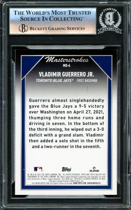 Vladimir Guerrero Jr. Autographed 2022 Topps Gallery Masterstrokes Card #MS-6 Toronto Blue Jays Beckett BAS #16340769