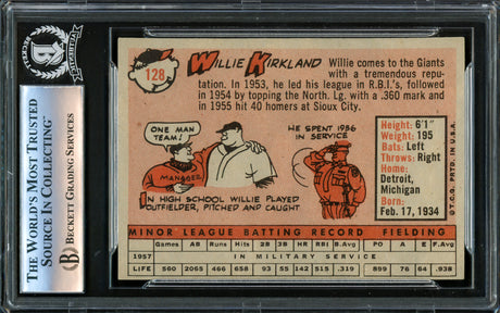 Willie Kirkland Autographed 1958 Topps Rookie Card #128 San Francisco Giants Beckett BAS #16340840
